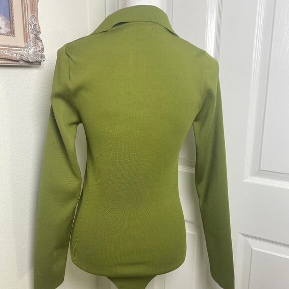 Anthropologie Arden Collared Ribbed Bodysuit Jewel Tone Green Size Medium NWOT - Picture 7 of 12